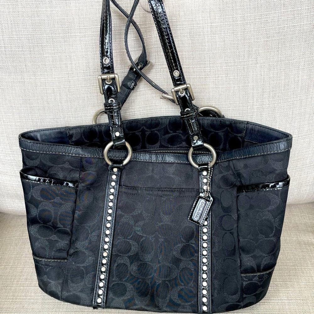 Coach, Black, Silver Studded, Shoulder Bag, #G0867-F12853